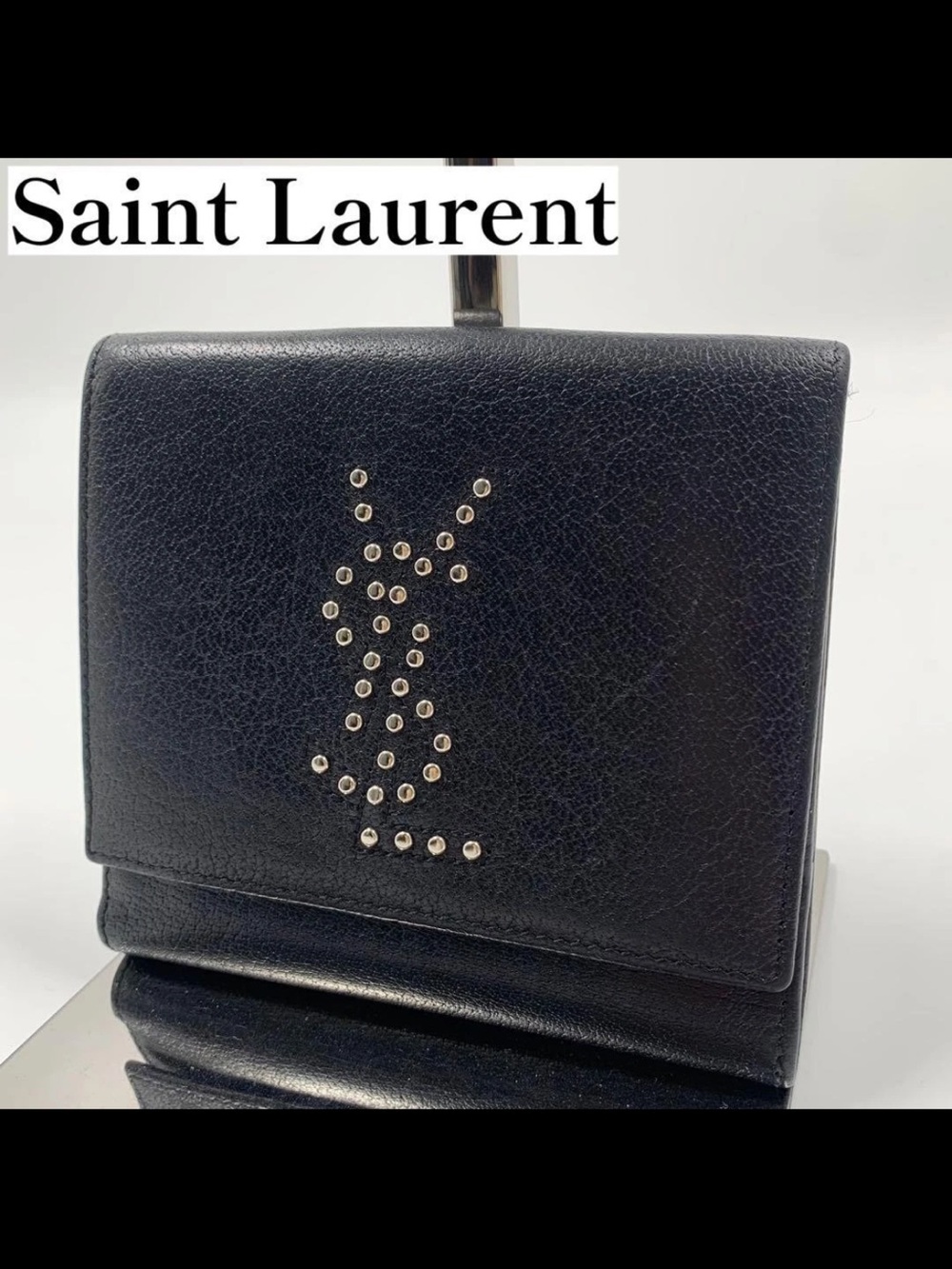 Saint Laurent Black Studded YSL Logo Wallet